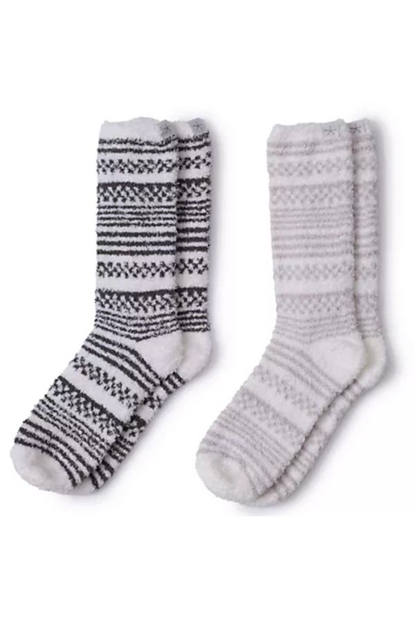 CozyChic Set 2 Socks - Checkered Stripe Dark Moss