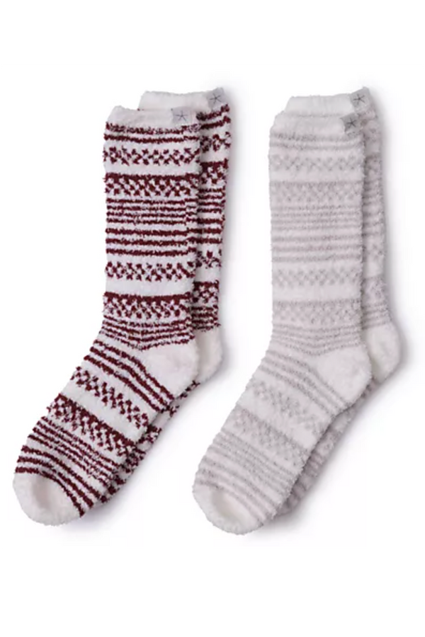 CozyChic Set 2 Socks - Checkered Stripe Crimson