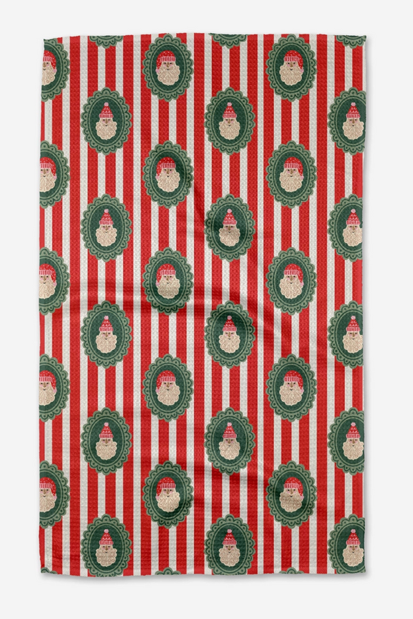 Geometry Kitchen Tea Towel - Striped Santa