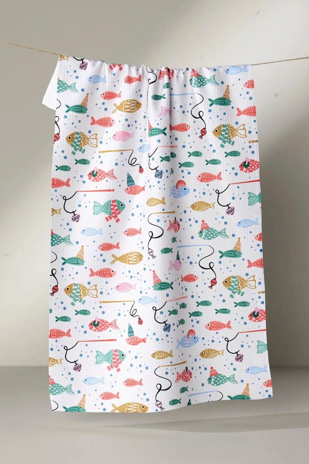 Geometry Kitchen Tea Towel - Light Holiday Fish