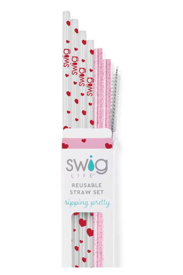 Tall Straw Set - Sweethearts and Pink Glitter