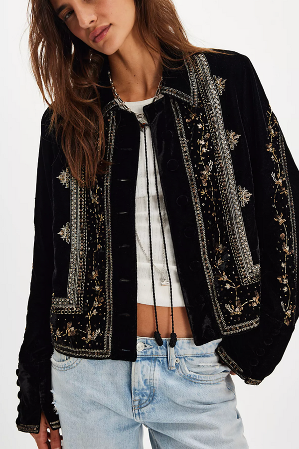 FP Maxxie Embellished Velvet Jacket - Black