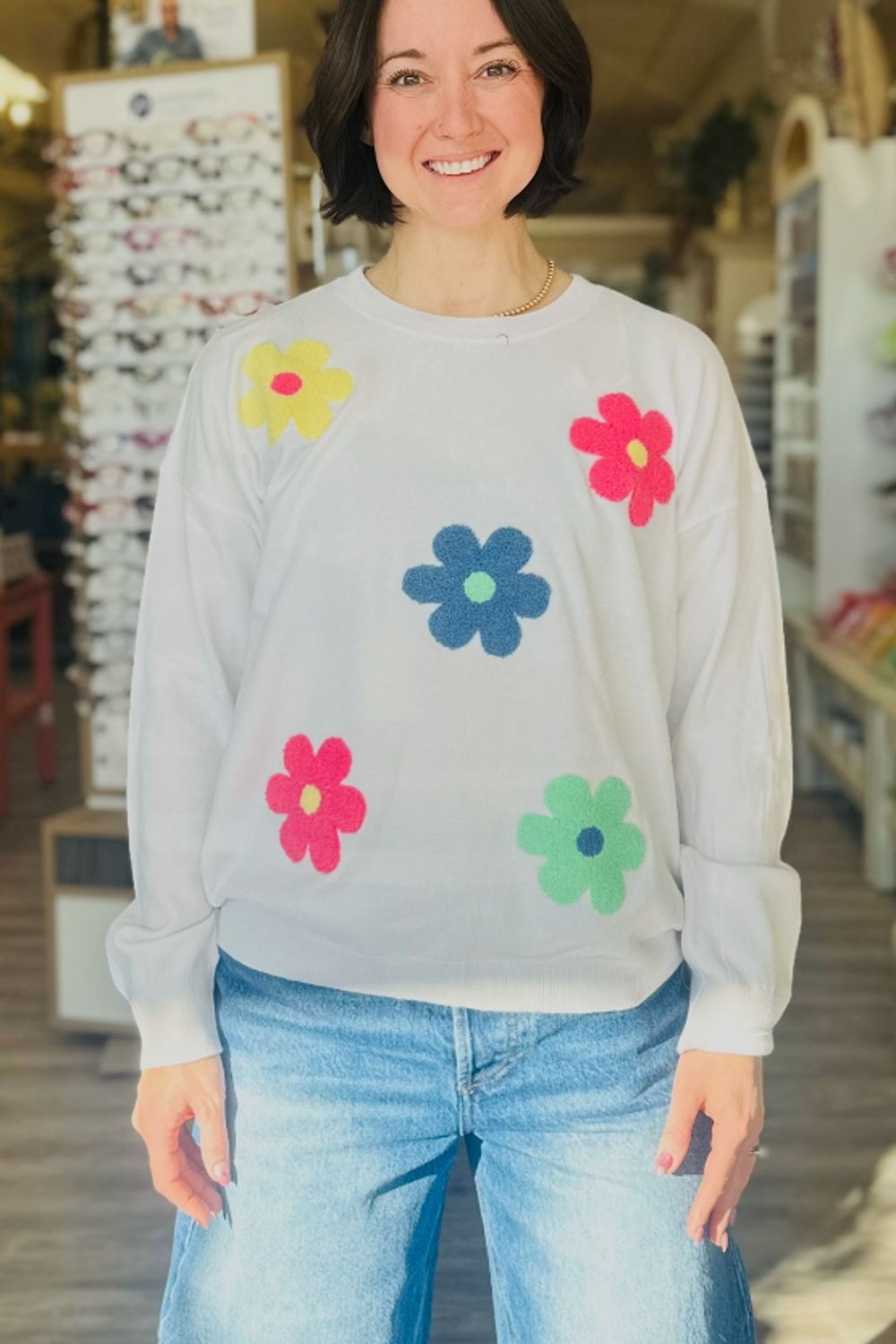 CCO Spring Floral Sweater - White
