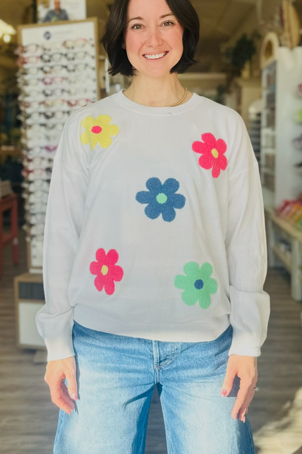 CCO Spring Floral Sweater - White