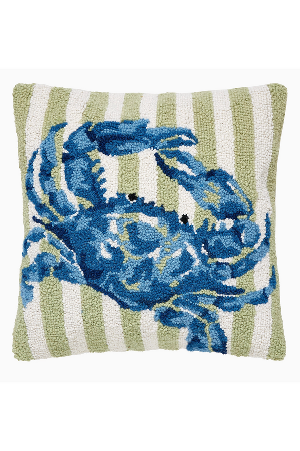 Hooked Large Pillow - Crab on Green Stripe