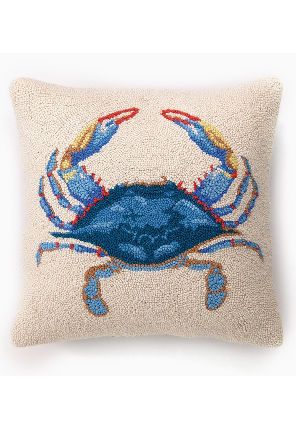 Hooked Large Pillow - Colorful Blue Crab