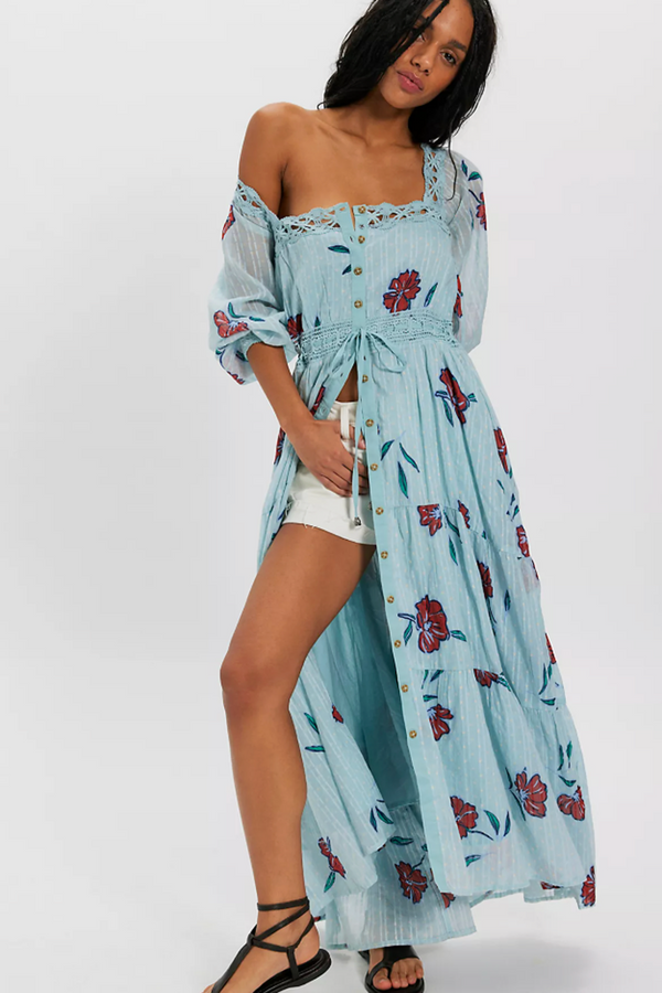 FP Morning Meadows Long Sleeve Maxi Dress - Pastel Blue