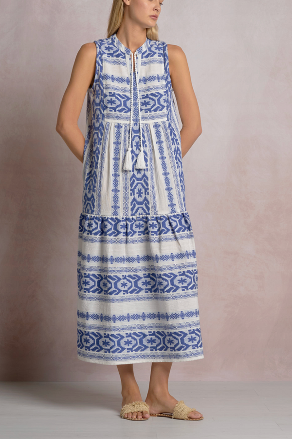EL Sleeveless Aztec Maxi Dress - Natural Blue