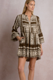EL Long Sleeve A Line Dress - Brown Natural