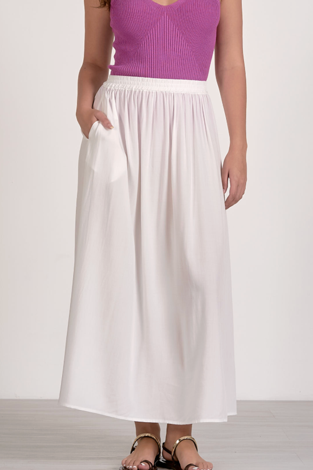 EL Midi Elastic Waistband Maxi Skirt - White