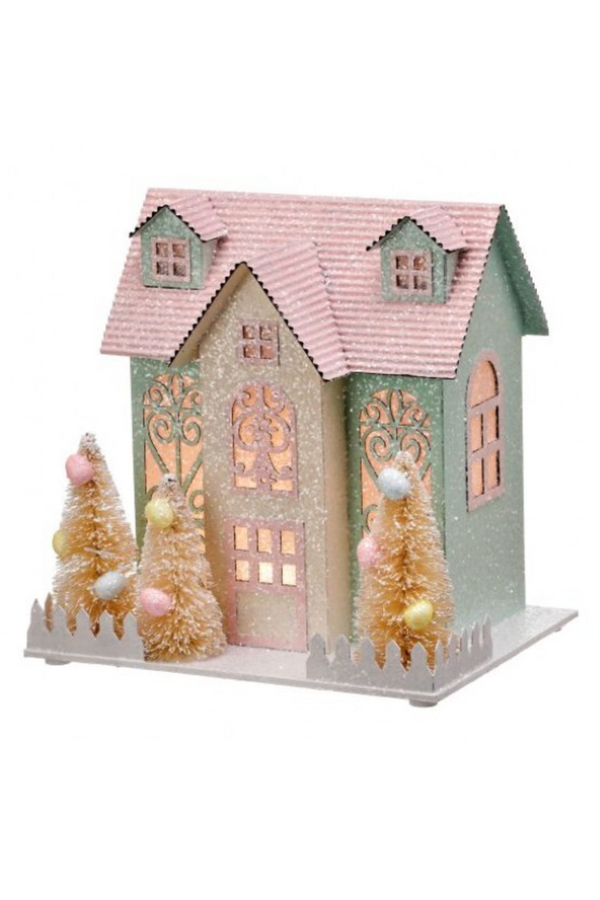 LIT Easter Cottage Figure - Pink Roof