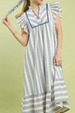Stripe Ruffle Sleeve Dress - Blue