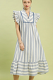 Stripe Ruffle Sleeve Dress - Blue