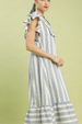 Stripe Ruffle Sleeve Dress - Blue