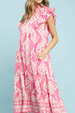Leaf Printed Tiered Maxi Dress - Peony Pink