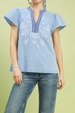 Abstract Split Neck Striped Top - Light Blue
