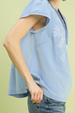 Abstract Split Neck Striped Top - Light Blue