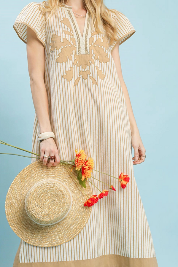 Palm Springs Stripe Midi Dress - Latte
