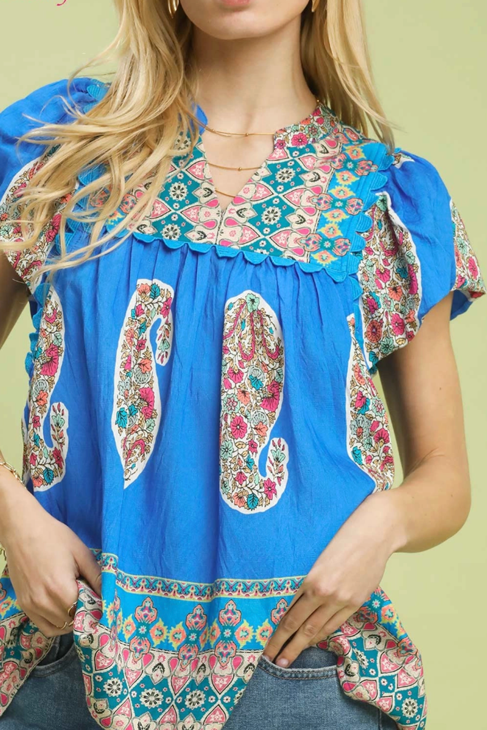 Smocked Flutter Sleeve Top - Cerulean Blue