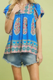 Smocked Flutter Sleeve Top - Cerulean Blue