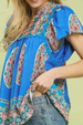 Smocked Flutter Sleeve Top - Cerulean Blue