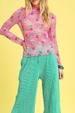 Bloom Mesh Floral Lace Mock Top - Pink