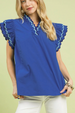 Scallop Trim Ruffle Top - Ocean Blue