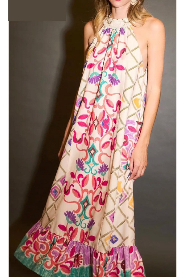 Keyhole Back Halter Neck Dress - Lilac Mixture