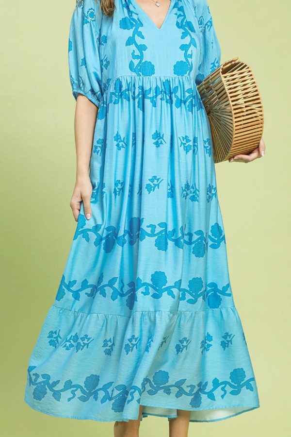 Vine Strippling Print Maxi Dress - Chambray