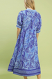 Leafy Border Print VNeck Dress - Blue