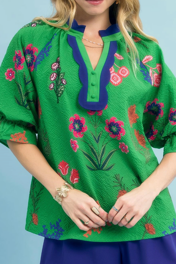 Ragland Multi Flowers Top - Island Green