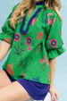 Ragland Multi Flowers Top - Island Green