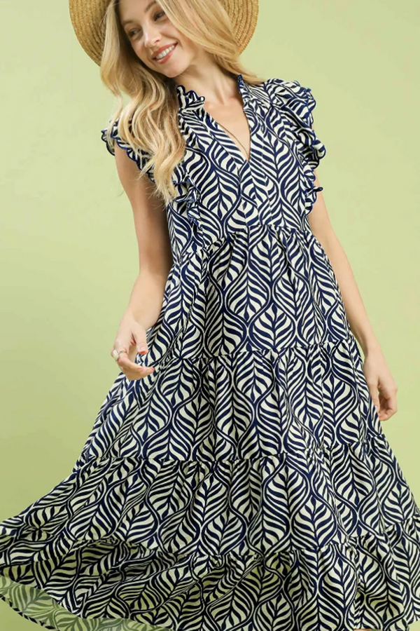 Ogee Print Maxi Dress - Navy