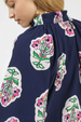 Puff Sleeve Flower Border Top - Navy
