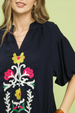 Embroidered Front Fiesta Dress - Navy