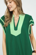 Contrast V Neckl Maxi Dress - Kelly Green