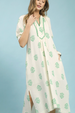Patterned Gauze Midi Dress - Sage