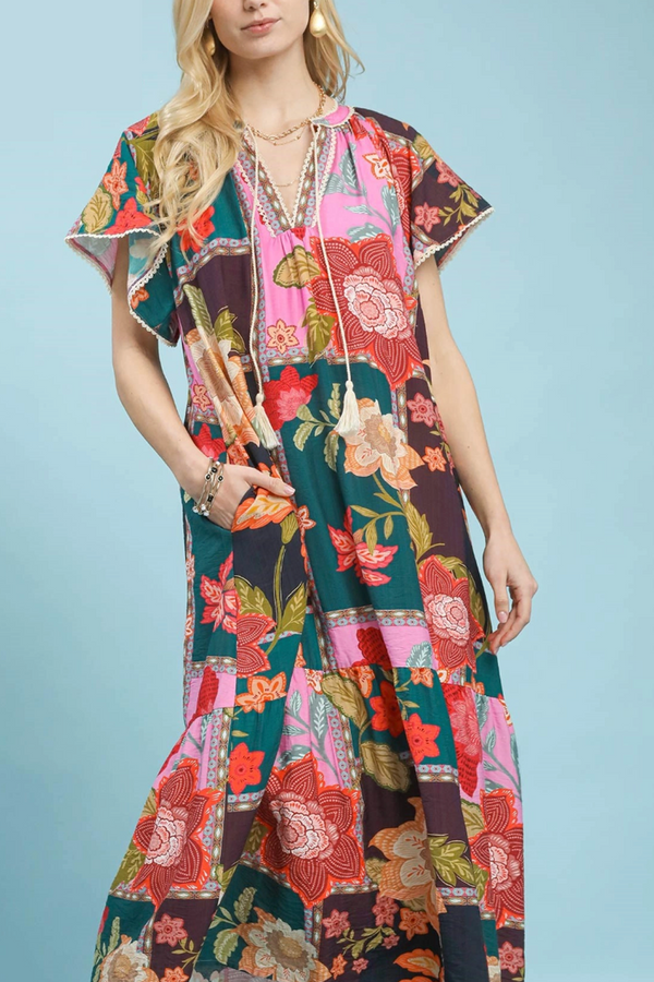 Patchwork Maxi Dress - Pink Mixture