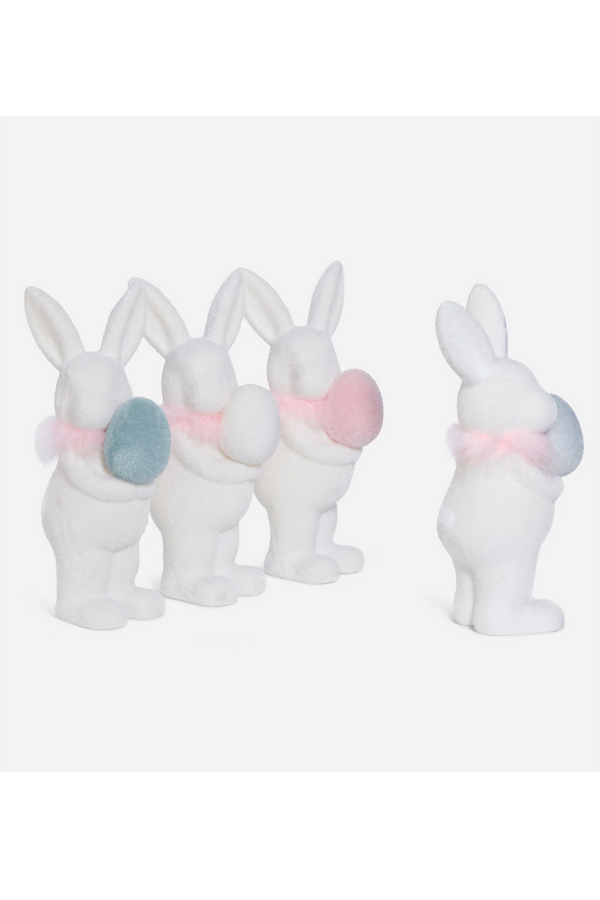 Flocked White Bunny with Egg