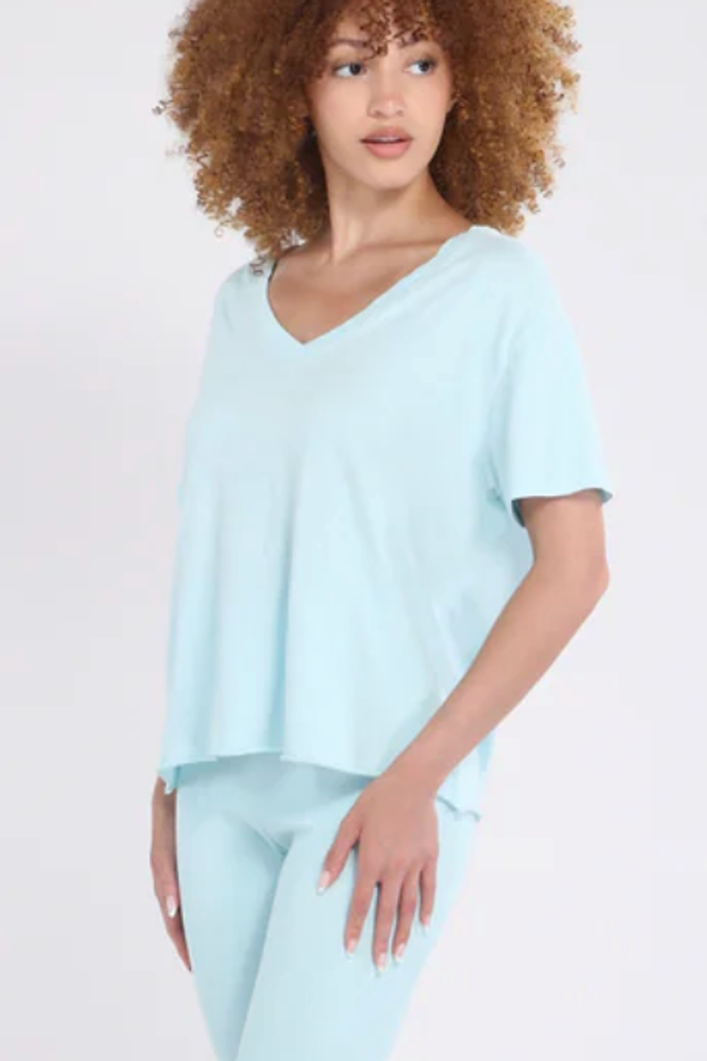 Bra30 V-Neck Jersey Tee - Cloudy Aqua