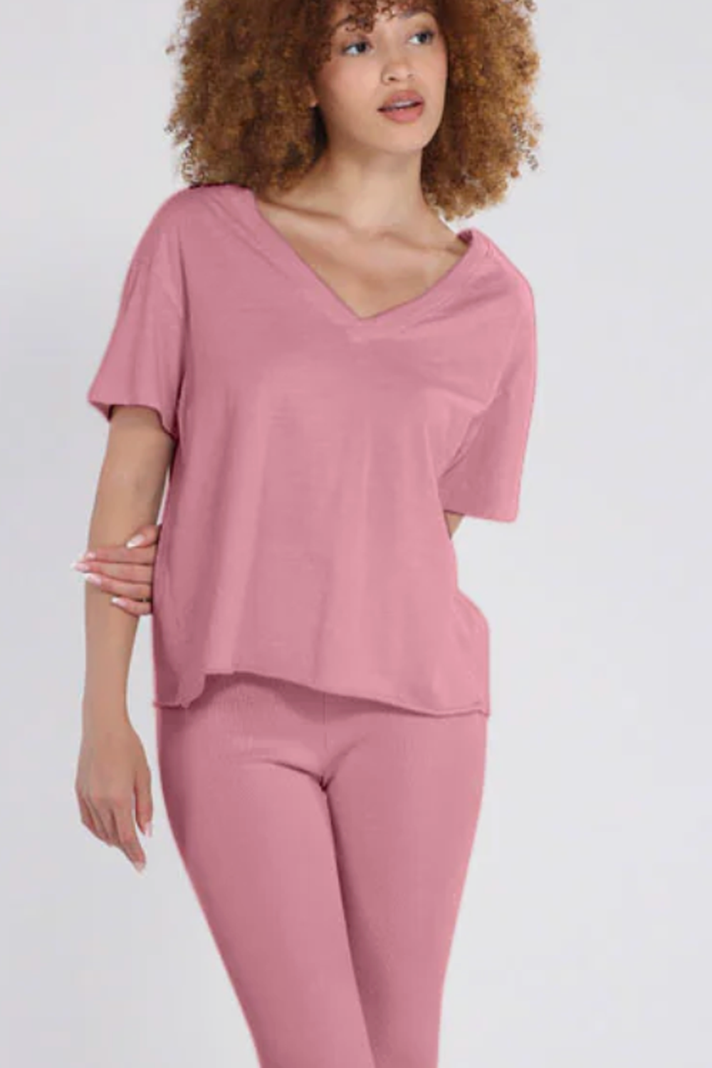 Bra30 V-Neck Jersey Tee - Deep Rosie Pink