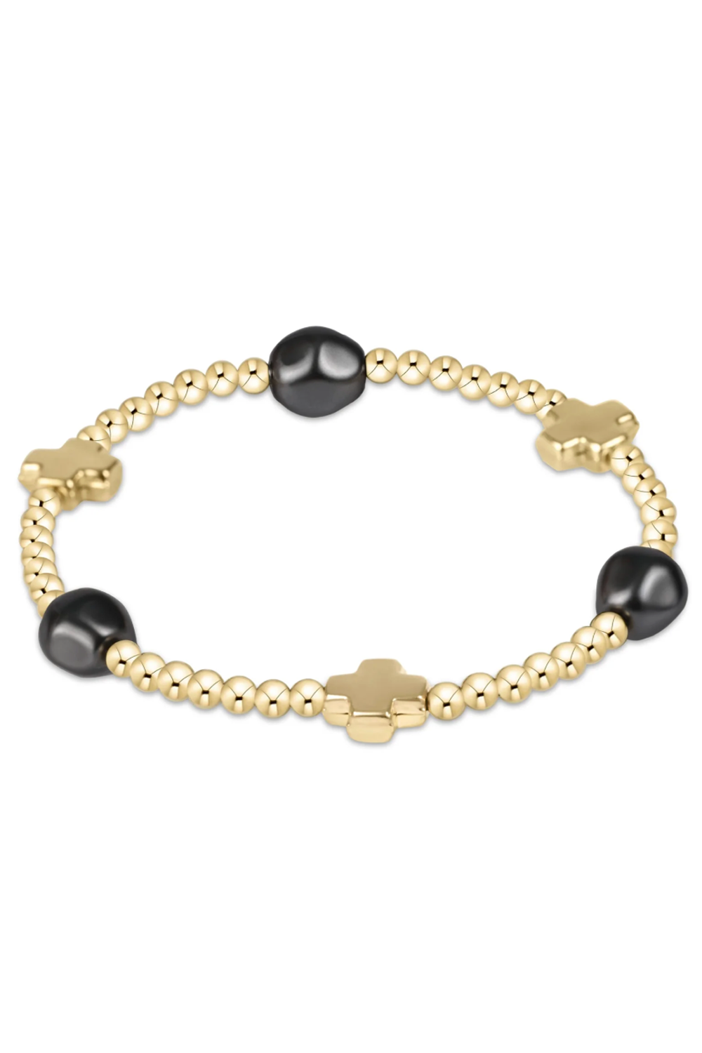 EN Admire Pattern Bracelet - Dark Gray Pearl + Gold Cross