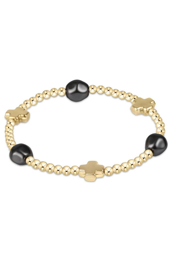 EN Admire Pattern Bracelet - Dark Gray Pearl + Gold Cross