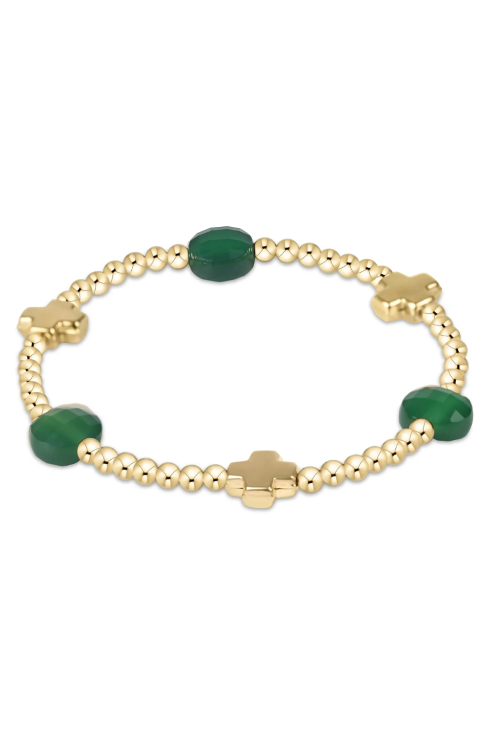 EN Admire Pattern Bracelet - Green Onyx + Gold Cross