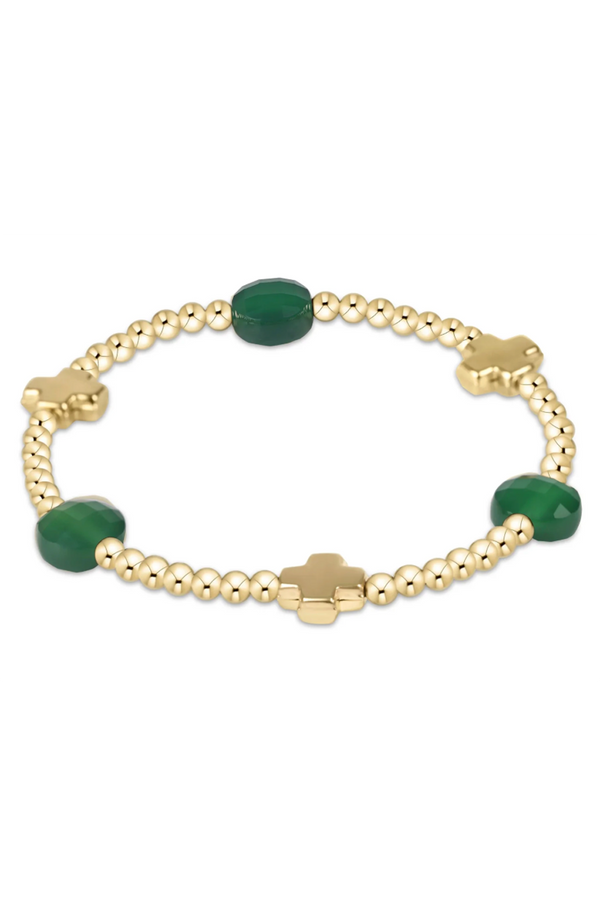 EN Admire Pattern Bracelet - Green Onyx + Gold Cross