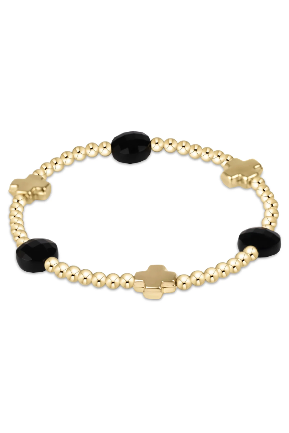 EN Admire Pattern Bracelet - Faceted Onyx + Gold Cross