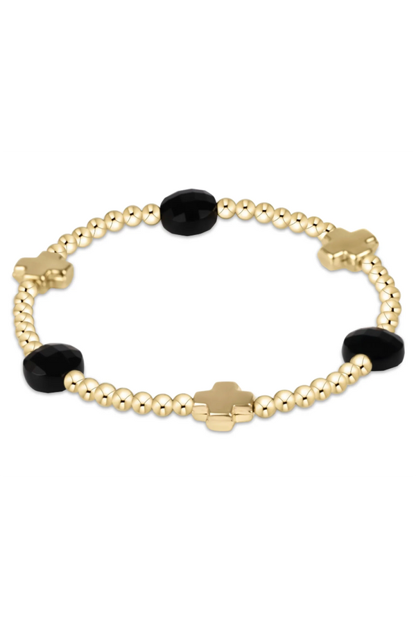 EN Admire Pattern Bracelet - Faceted Onyx + Gold Cross