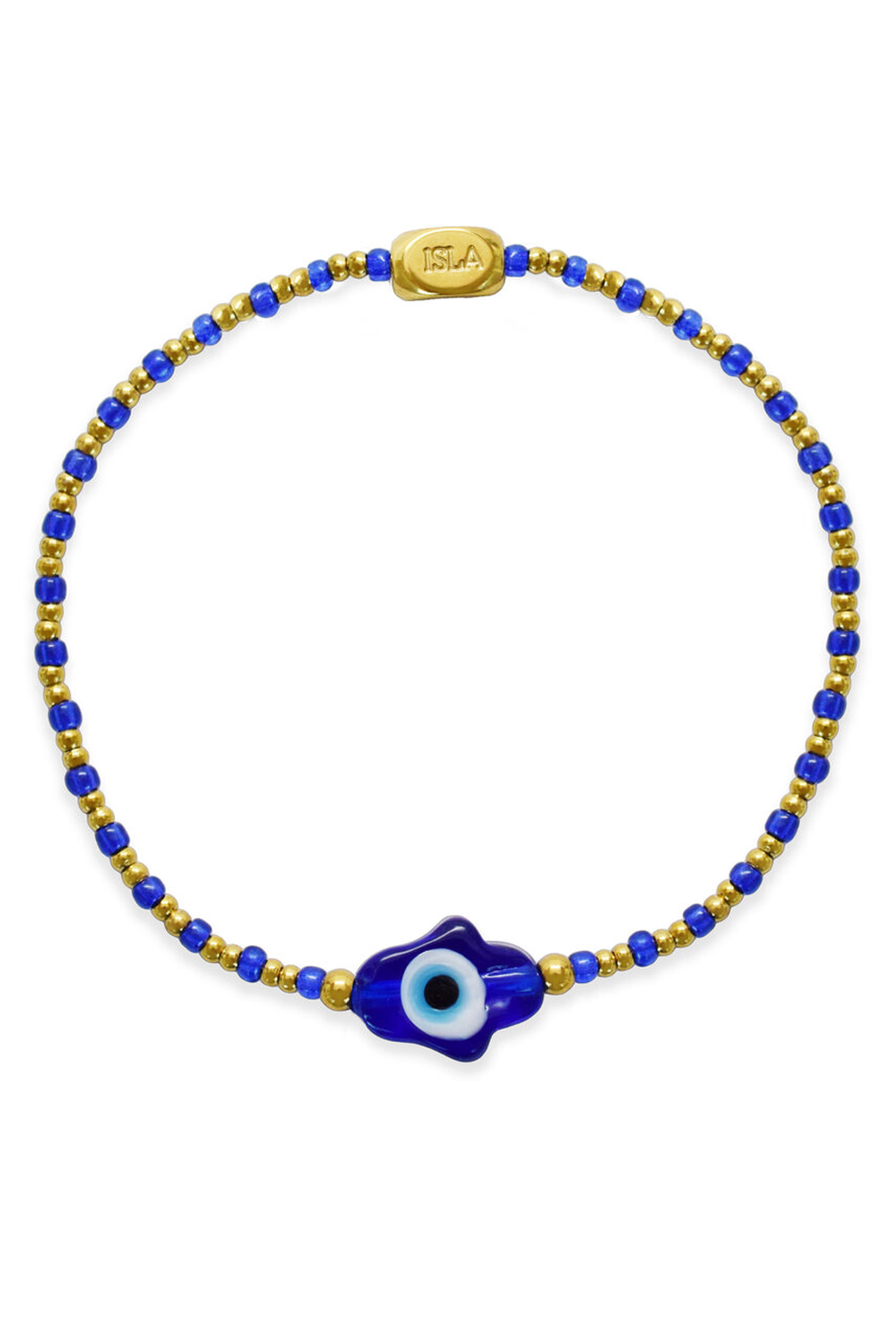 ISLA Stretch Gold Bracelet - Meditteranean Cobalt Hamsa Evil Eye