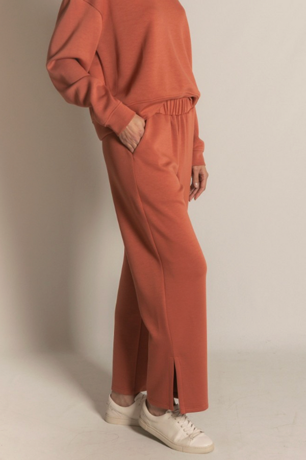 Butter Modal Wide Leg Pant with Slits - Dusty Rose