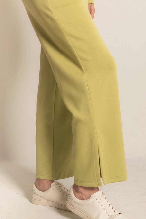 Butter Modal Wide Leg Pant with Slits - Lemon Grass